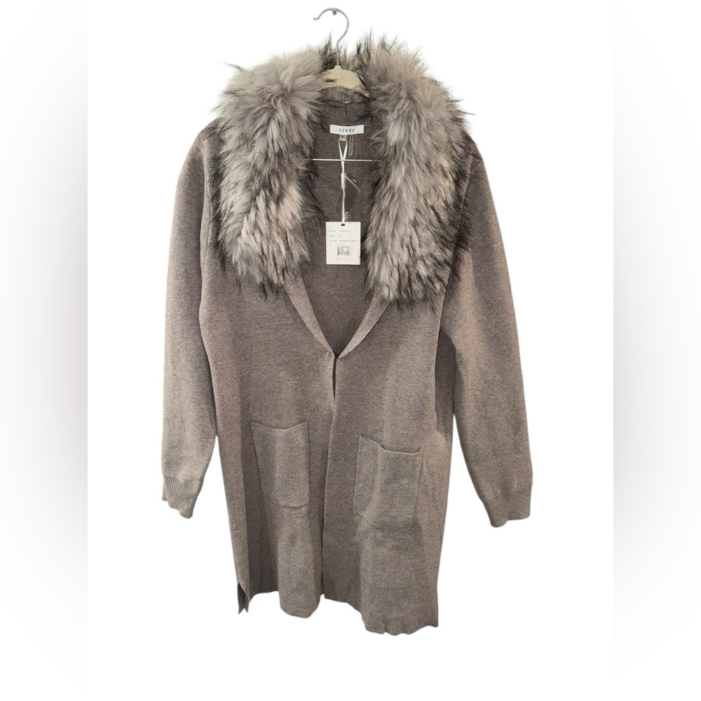 NWT Sioni Faux Fur‎ Trim Cardigan
